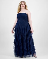 pear culture Plus Sparkle Strapless Ruffle-Tiered Gown