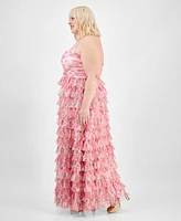 B Darlin Trendy Plus Floral Print Ruffle Tiered Gown, Created for Macy's