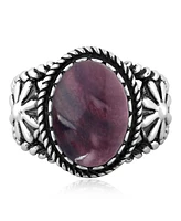 American West Jewelry Sterling Silver Purple Spiny Oyster Concha Flower Ring, Size 9