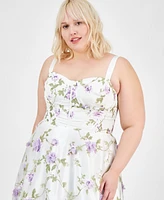 Say Yes Trendy Plus Floral Print Applique Gown, Created for Macy's