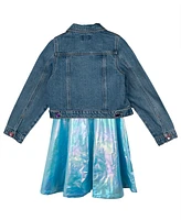 Sparkle & Shine Big Girls Liquid Metallic Dress with Denim Jacket, 2- Piece Set