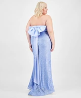 City Studios Trendy Plus Lace Bow-Back Gown, Created for Macy's