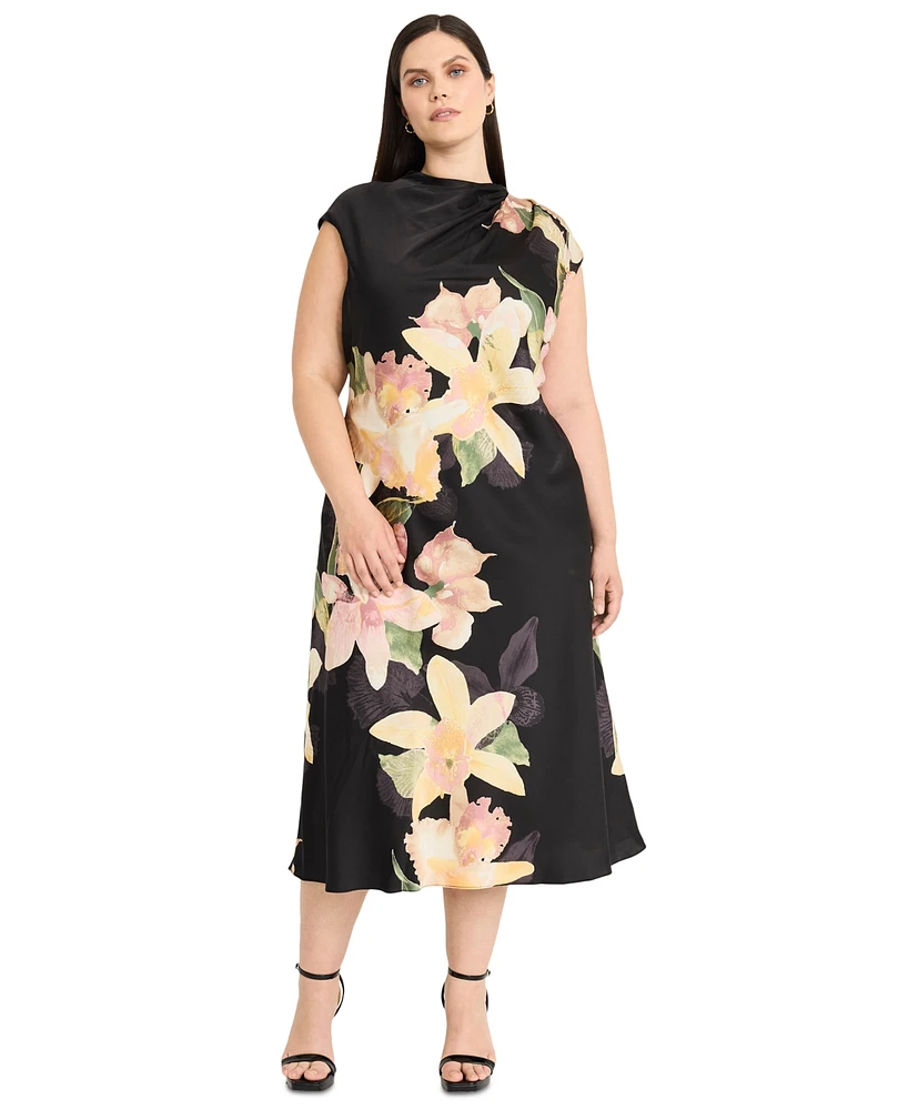 Maggy London Plus Floral Draped Midi Dress