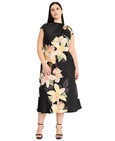 Maggy London Plus Floral Draped Midi Dress