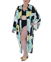 Raviya Plus Printed Open-Front Kimono Cover-Up