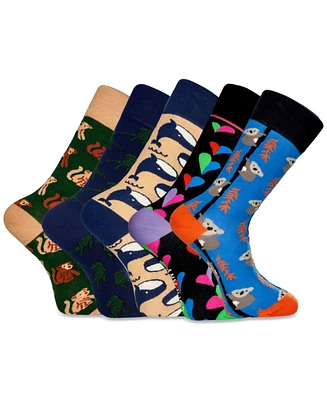 Love Sock Company 5 Pack Men's Luxury Cotton Patterned Novelty Crew Socks with Seamless Toe. Mix 1 Bundle Sock, Pack Of 5