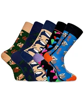 Love Sock Company 5 Pack Men's Luxury Cotton Patterned Novelty Crew Socks with Seamless Toe. Mix 1 Bundle Sock, Pack Of 5