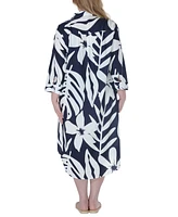 Raviya Plus Printed Button-Down Midi Cover-Up Dress