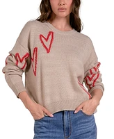 Elan Women's Heart Crewneck Long-Sleeve Sweater