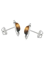 American West Jewelry Sterling Silver Tiger's Eye Gemstone Leaf Design Button Earrings