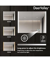 DeerValley Led Bathroom Mirror With Stepless Dimmable Wall Mirrors With Anti-Fog, Dimmer, Bluetooth Speaker, Double Doors,Memory Vanity Mirror With 3