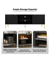 Boyel Living Unique Herringbone Design Multifunctional Tv Stand With Led Light