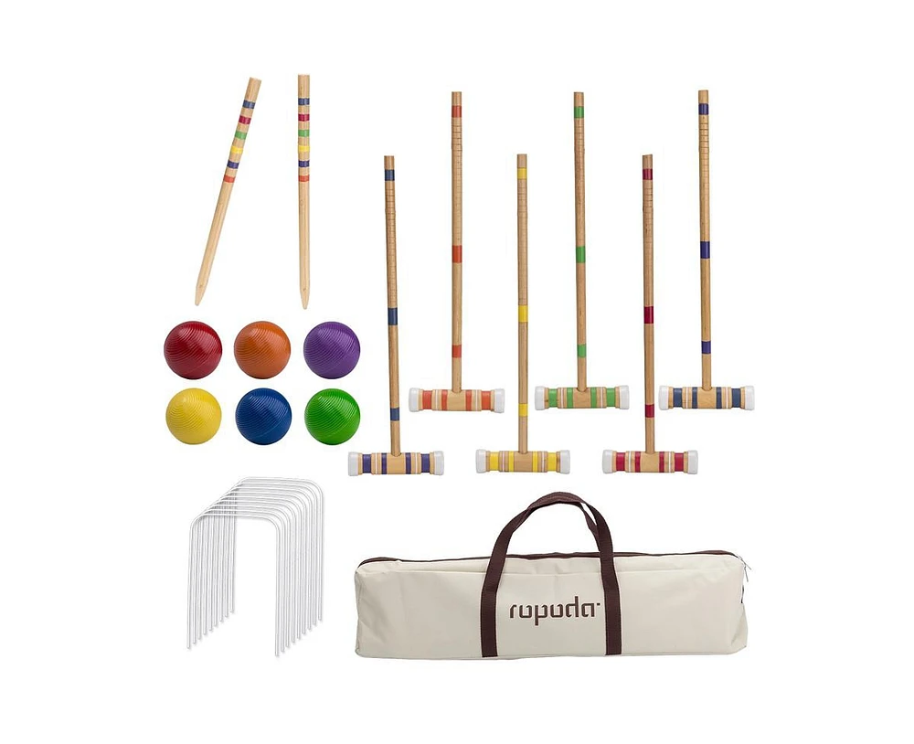 ropoda Six-Player Croquet Set with Wooden Mallets, Colored Balls, Sturdy Carrying Bag