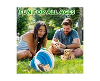 ropoda 3.5" Giant Wooden Yard Dice Set，includes 6 Dice, Collapsible Bucket, Score Cards & Dry Erase Marker