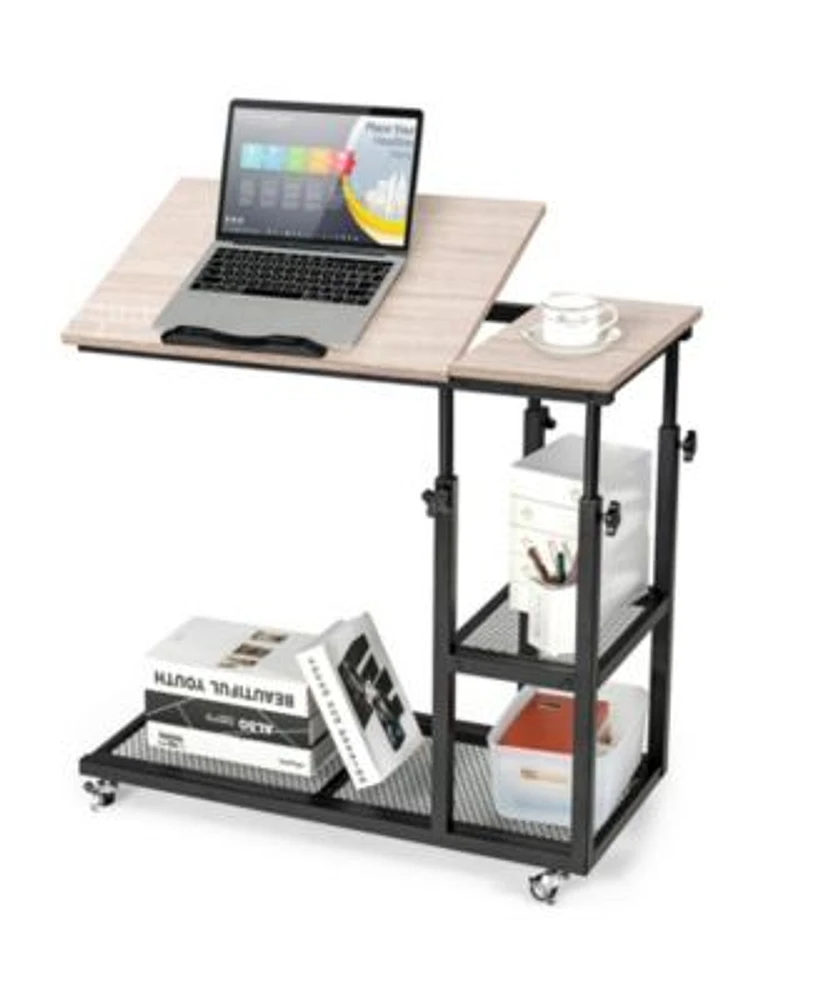 Gouun Adjustable C Shaped Bedside Table With Wheels