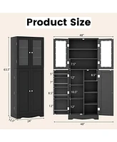 Gouun Tall Kitchen Pantry Cabinet with Dual Tempered Glass Doors and Shelves