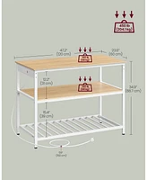 Slickblue Kitchen Island with 3 Shelves Wide Shelf Power Strip, Large Worktop, Stable Steel Frame, Industrial Design, Easy Assembly