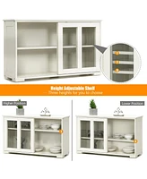Gouun Sideboard Buffet Cupboard Storage Cabinet with Sliding Door-Antique