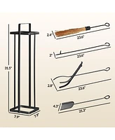 Outsunny 5 Piece Fireplace Tools Set w/ Stand for Indoor or Outdoor, Gold