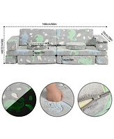 gaomon 12 Pcs Modular Kids Large Play Couch, Dinosaur Glow in The Dark Sofa for Children, Convertible Foam and Floor Cushion for Boys and Girls, Versa