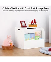 gaomon Kids Wooden Toy Box with Front Bookshelf and Safety Hinges,Storage Organizer for Boys and Girls Home Playroom