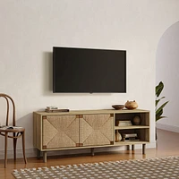 LuxenHome Mid-Century Modern Rope 55.1-Inch Wide Tv Console with Storage