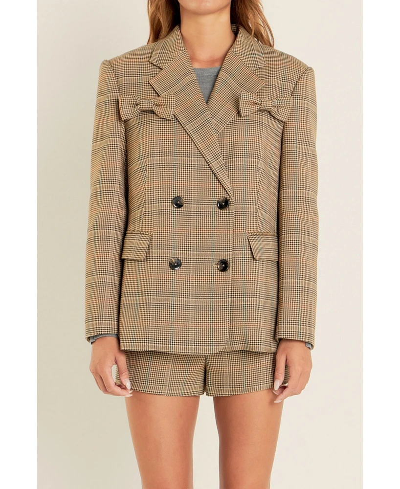 English Factory Women's Glen Check Bow Jacket