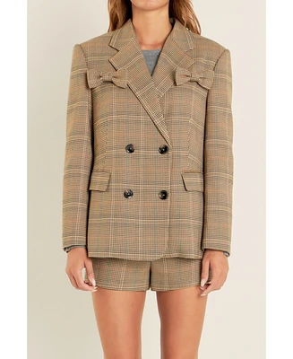 English Factory Women's Glen Check Bow Jacket