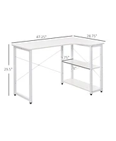 Homcom L-Shaped Computer Desk with 2 Side Shelves and Steel Frame