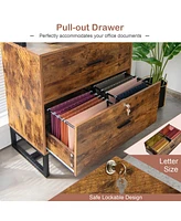 Costway Mobile File Cabinet 2 Drawer Printer Stand Open Shelf