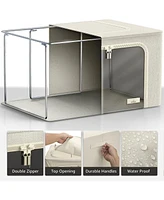 Sorbus 2 Pack Jumbo Foldable Storage Box - Metal Frame, Oxford Fabric with Clear Window & Handles - Beige