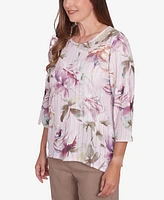 Alfred Dunner Women's Telluride Romantic Florals Textured Top