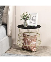 Gouun Round Metal Frame End Table with Removable Top