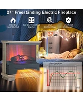 Sugift 27 Inch Freestanding Fireplace with Remote Control-Brown