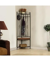 Kings Brand Furniture Black Metal Corner Entryway Hallway Rack with Bench & 6 Hooks