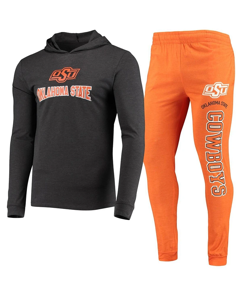 Concepts Sport Men's Orange/Heather Charcoal Oklahoma State Cowboys Meter Long Sleeve Hoodie T-Shirt Jogger Pajama Set