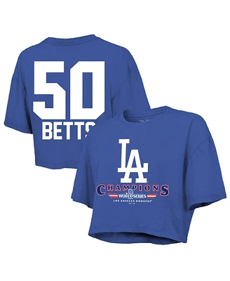 Majestic Women's Mookie Betts Royal Los Angeles Dodgers 2024 World Series Champions Name Number Boxy Crop T-Shirt