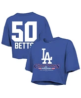 Majestic Women's Mookie Betts Royal Los Angeles Dodgers 2024 World Series Champions Name Number Boxy Crop T-Shirt