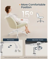 Slickblue Criss Cross Armless Office Chair with Wheels, Adjustable Height, Swivel Desk & Vanity Wide Cotton-Linen Seat