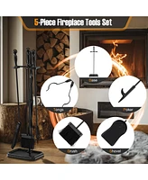 Gouun 5-Piece Fireplace Tool Set with Tong Brush Shovel Poker Stand