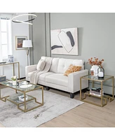 Gouun 22 Inch 2-Tier Square Sofa Side Table with Tempered Glass Tabletop