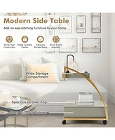 Gouun Modern 2-Tier Rolling End Table with Tray Top and Pull-Out Drawer