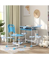 Qaba Height Adjustable Kids Desk and Chairs Set with Tilt Desktop,