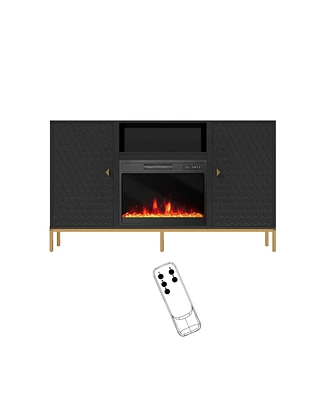 Mondawe 59" Tv Stand with 23" Electric Fireplace With Remote Control and Able to place items,Black