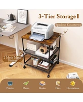 Gouun 3 Tier Printer Stand Rolling Fax Cart with Adjustable Shelf and Swivel Wheels