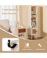 Gouun 4 Tiers Rattan Storage Cabinet with Slim Design