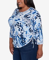 Alfred Dunner Plus Abstract Animal Print Three Quarter Sleeve Top