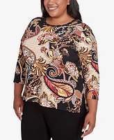 Alfred Dunner Plus Braided Neck Paisley Top