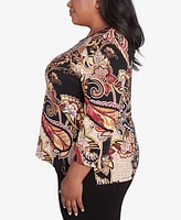 Alfred Dunner Plus Braided Neck Paisley Top