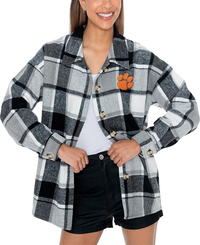 Gameday Couture Women's Gray/White Clemson Tigers End Zone Game Flannel Button-Up Shirt